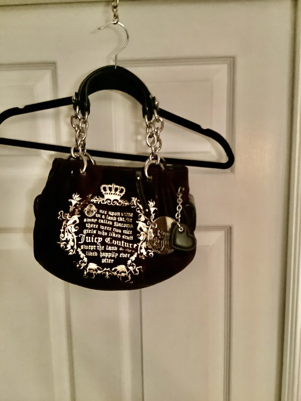 Royal Juicy Couture Black Leather and Thick Brown Velvet Bag with Silver Chain. - Picture 16 of 16